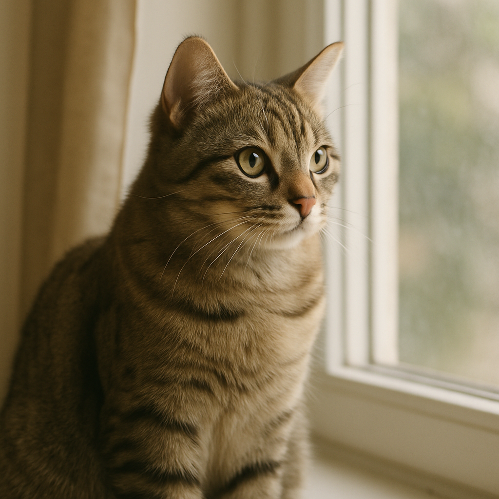 A cat sitting by a window